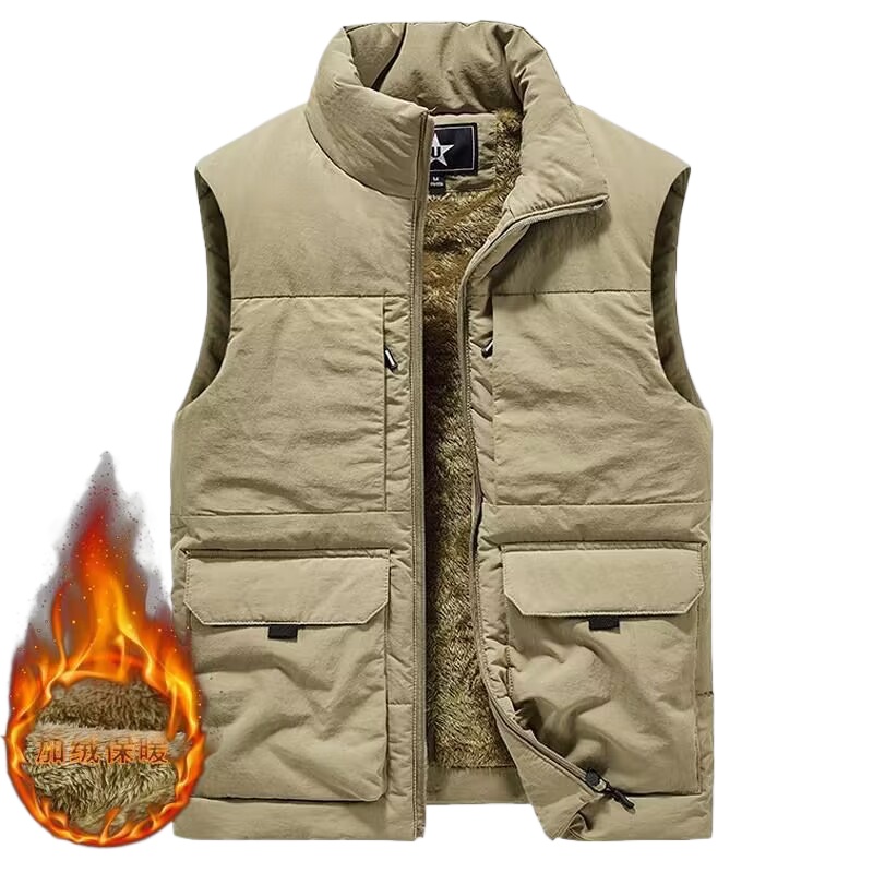 Hunting Outdoor Jacket - เสื้อกั๊กล่าสัตว์ขนแกะหนาสำหรับฤดูหนาวเสื้อแขนกุดให้ความอบอุ่นเสื้อกั๊กยุทธวิธีสีพื้นกลางแจ้งเสื้อกั๊กเสื้อกั๊กกันหนาวสำหรับผู้ชาย