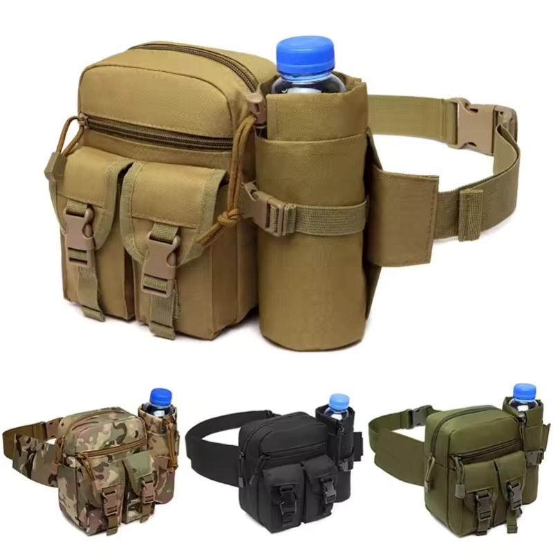Outdoor Hunting Belt - กระเป๋าคาดเอวสำหรับผู้ชายแบบกันน้ำ กระเป๋าใส่ขวดน้ำลายพราง สำหรับล่าสัตว์ เดินป่า ปีนเขา ทำจากไนลอน