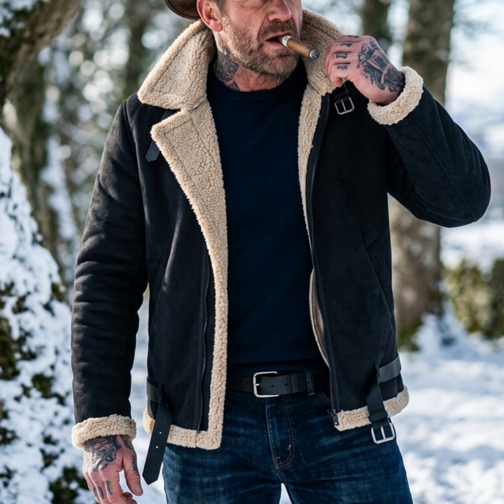 Hunting Outdoor Jacket - เสื้อแจ็คเก็ตหนังกลับเทียมบุขนแกะสำหรับผู้ชาย เสื้อโค้ทอุ่นๆ สำหรับล่าสัตว์ เดินป่า กันลม สวมใส่สบายๆ