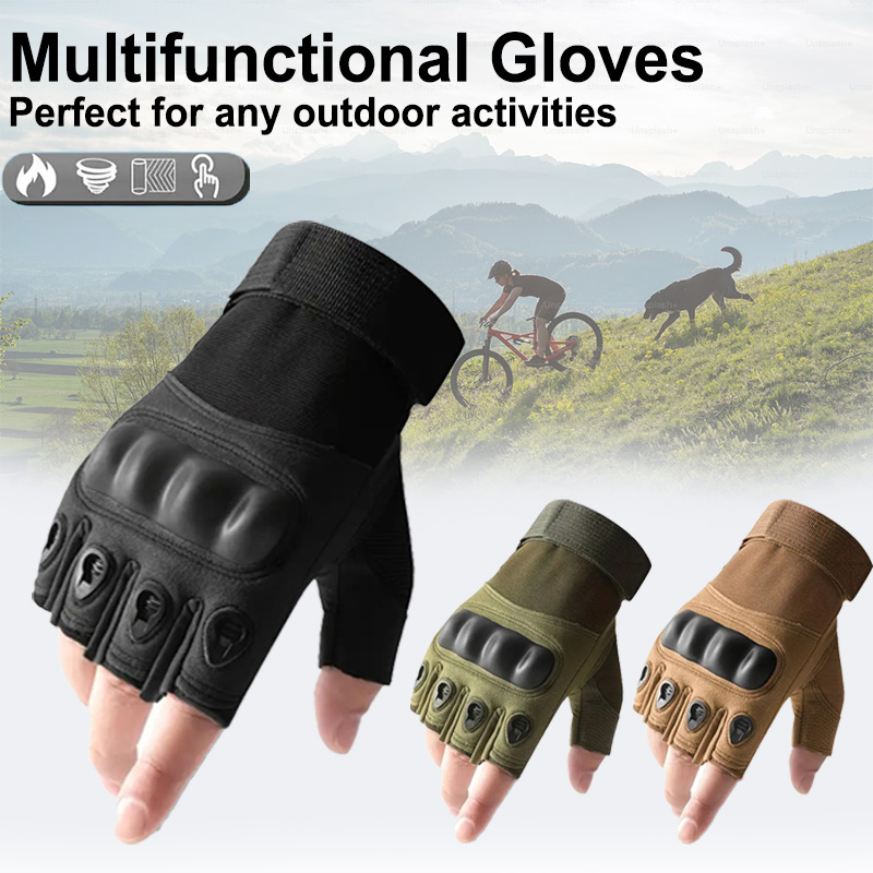 Outdoor Hunting Gloves - ถุงมือไร้นิ้วยุทธวิธี 1 คู่สําหรับผู้ชาย - เหมาะสําหรับกีฬากลางแจ้ง ยิงปืน