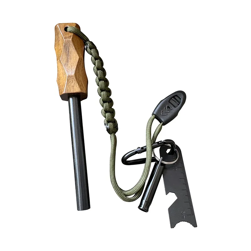Fire Starter Waterproof - ที่จุดไฟแบบใช้หินเหล็กไฟกลางแจ้งแบบใหม่ พร้อมด้ามจับไม้ แท่งแมกนีเซียมกันน้ำ เครื่องมือเอาตัวรอดสำหรับการตั้งแคมป์และการเดินป่า