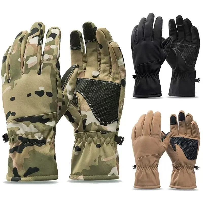 Outdoor Hunting Gloves - ถุงมือยุทธวิธีฤดูหนาวสำหรับผู้ชายและผู้หญิง ลายพราง ถุงมือล่าสัตว์แบบหนา กันน้ำ หน้าจอสัมผัสได้ เหมาะสำหรับเล่นสกี