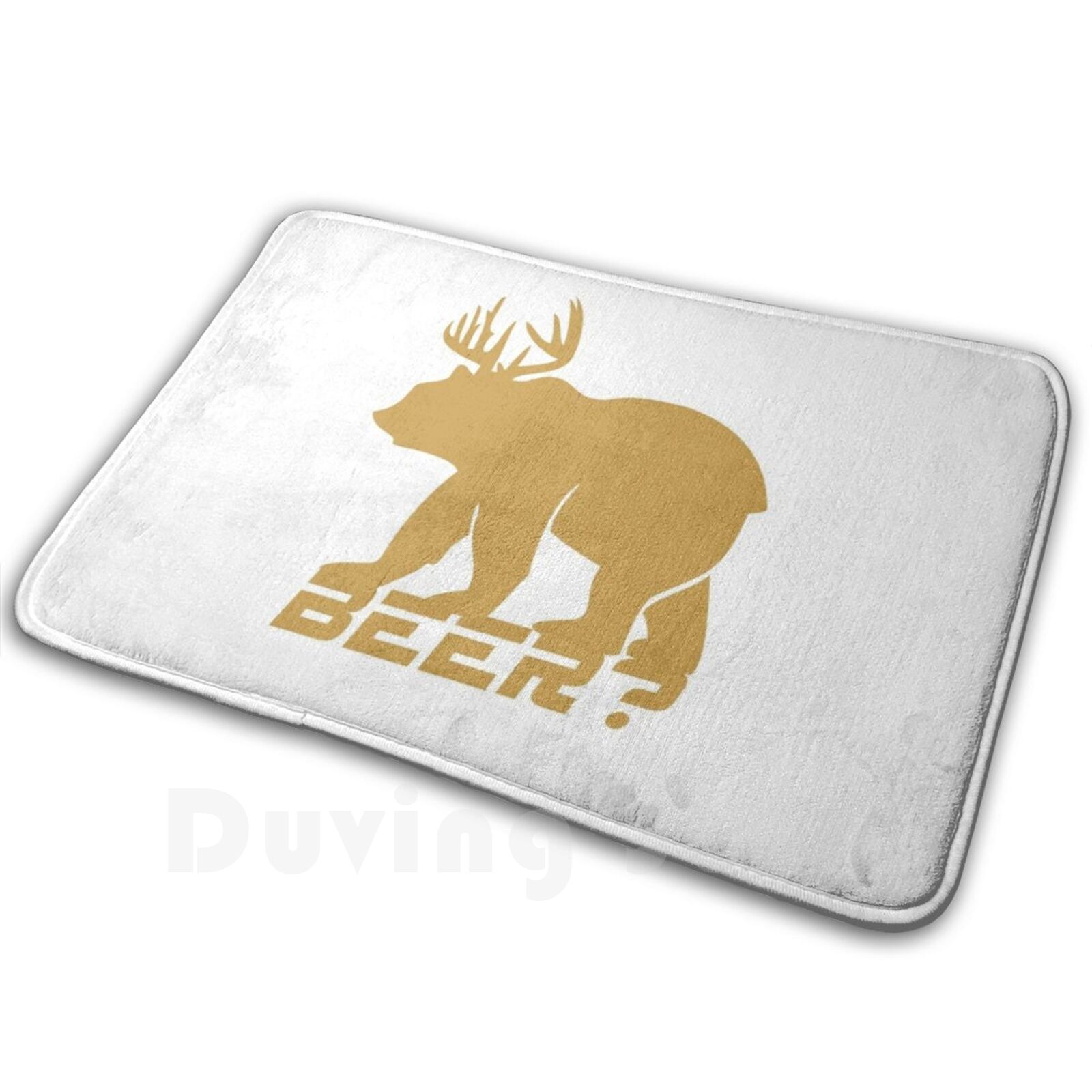 Hunting Outdoor Mat - พรมปูพื้นลายหมีเบียร์ หมีตลก กวางดื่ม เบียร์ เครื่องดื่ม ปาร์ตี้