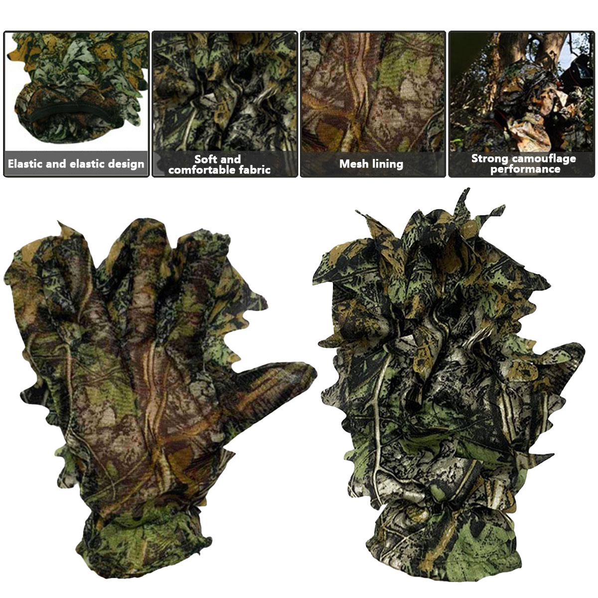 ถุงมือลายใบไม้ 3 มิติ สำหรับล่ - Outdoor Hunting Gloves บทวิจารณ์และราคา